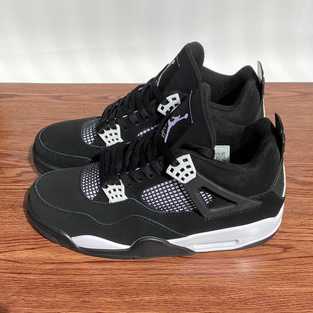 Brand New Retro 4 “White Thunder ” Black and White Men's Sneakers - Picture 2 of 5